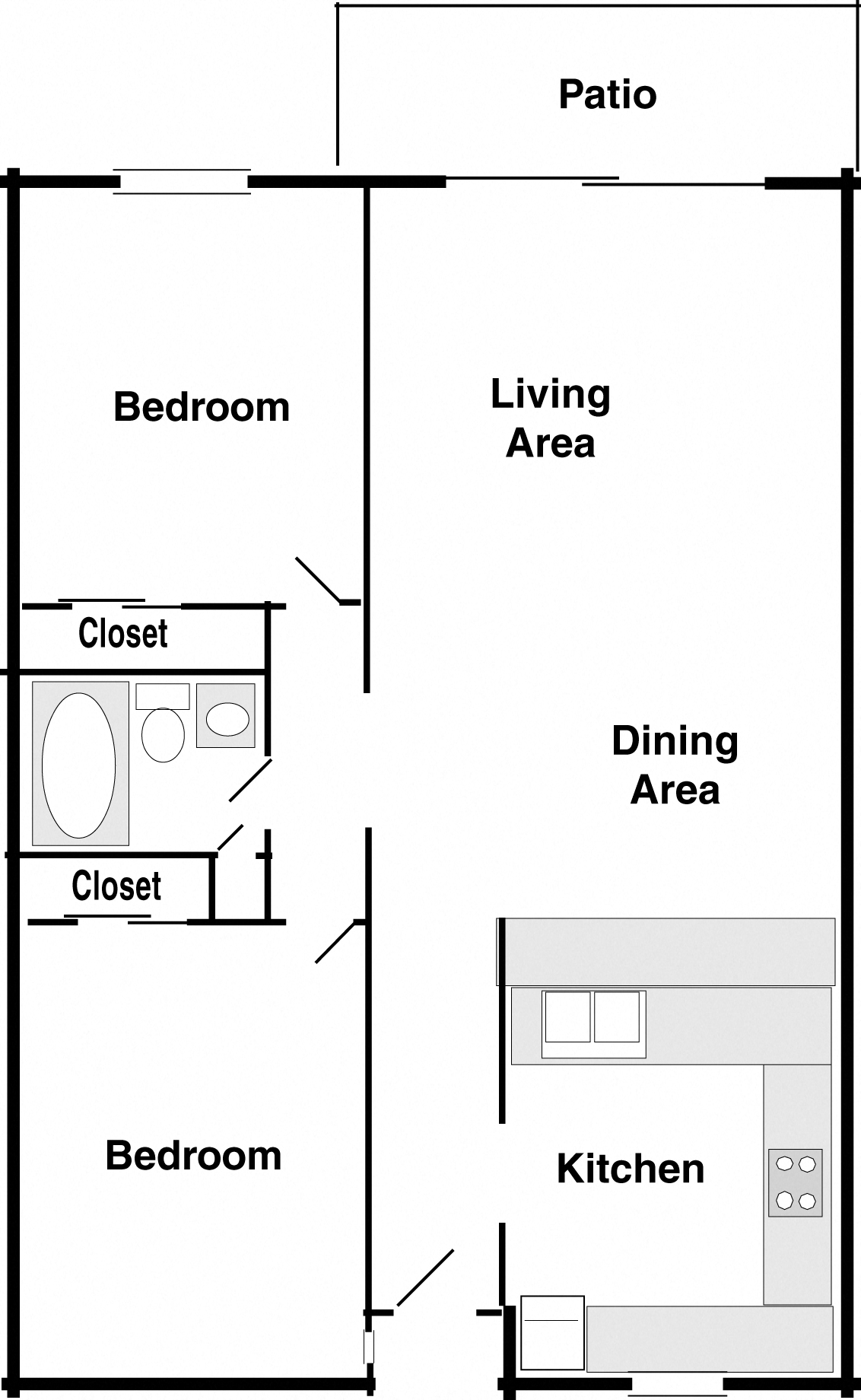 Floor plan for 2 beds, 1 bath, 815 sqft